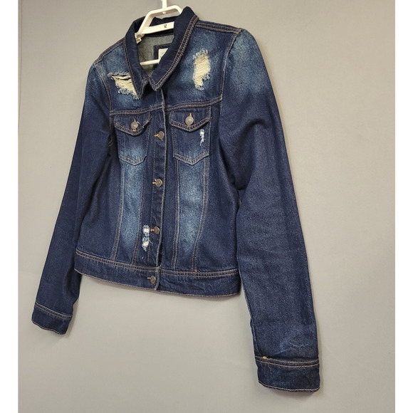 Wax Jean Jacket Womens Medium Distressed Denim Button Up Trucker Vintage Style - Picture 2 of 12